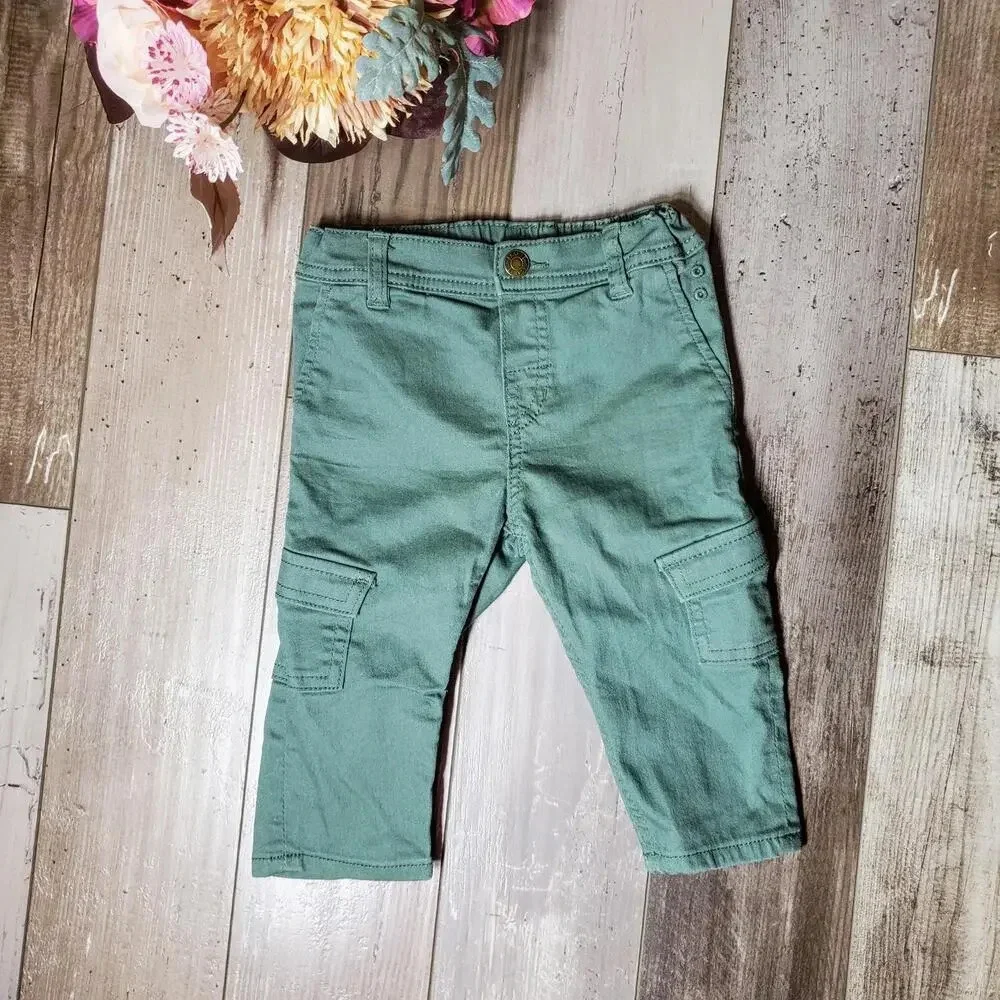 NWOT H&M Twill Trousers with Braces - Long - Khaki Green - Size 9M
